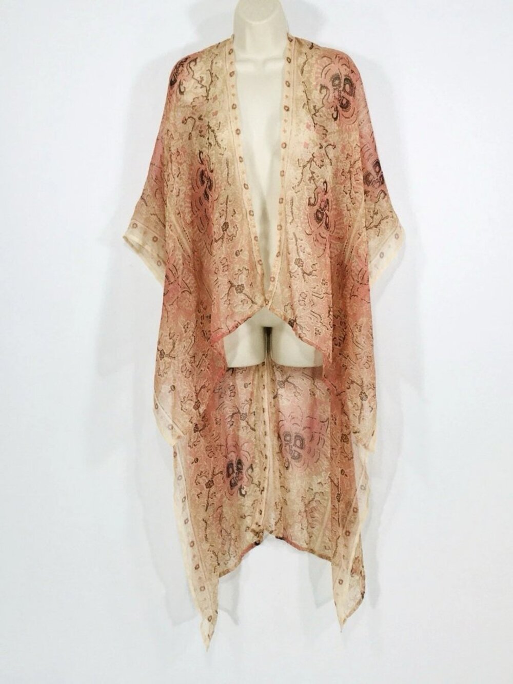 Semi Sheer Beach Kimono Cover Up 0ne Size(OS) Poncho Paisley Luxury